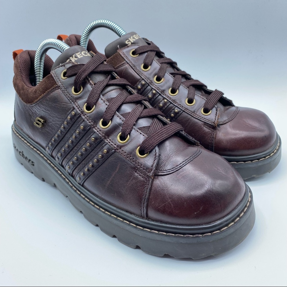 Skechers Vintage Y2K (45952) Chunky 6 Eye Womens 9M Brown Leather Studs Shoes